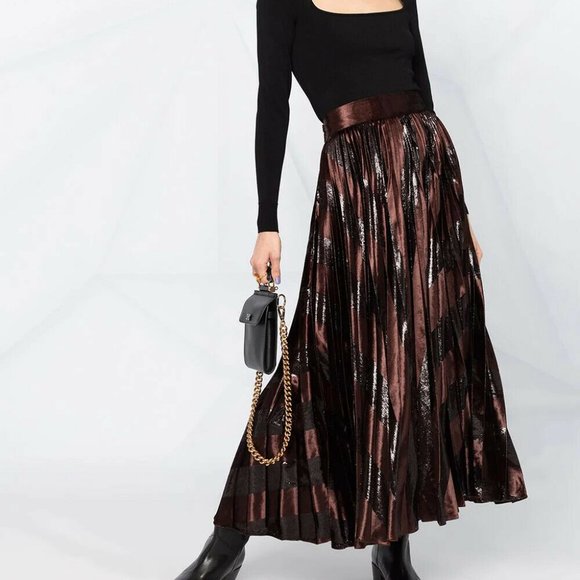 Dolce & Gabbana Velvet Inset Chevron Midi Skirt 36